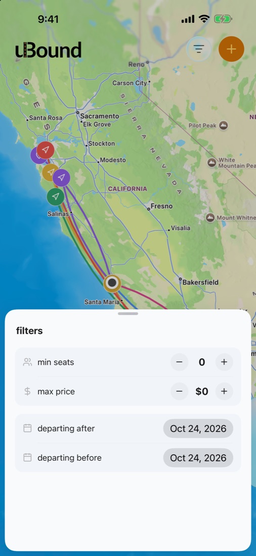 filters for seats, price and departure time